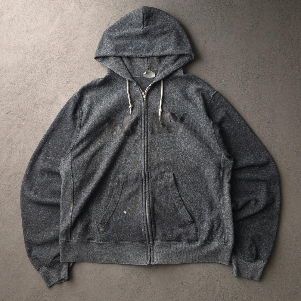 Vintage 90s Overdyed Grey Zip Up Hoodie Large US Army PFU Made in USA